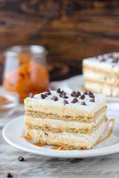 This No-Bake Pumpkin Pie Lasagna is a quick and easy fall dessert.