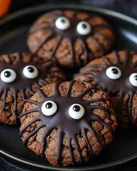 Spooky Chocolate Pumpkin Spider Cookies Ingredients: 1 cup unsalted butter, softened 2 teaspoons van...