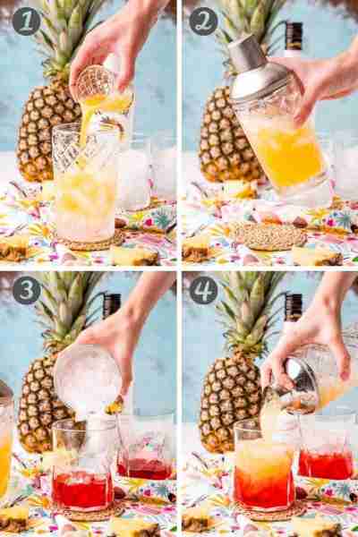 🍍🥥 This tropical Malibu Sunset Drink features pineapple juice, coconut rum, and a splash of homema...
