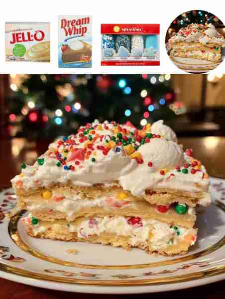 Christmas Cookie Lasagna Ingredients: - 1 package of Christmas sugar cookies - 1 box of vanilla inst...