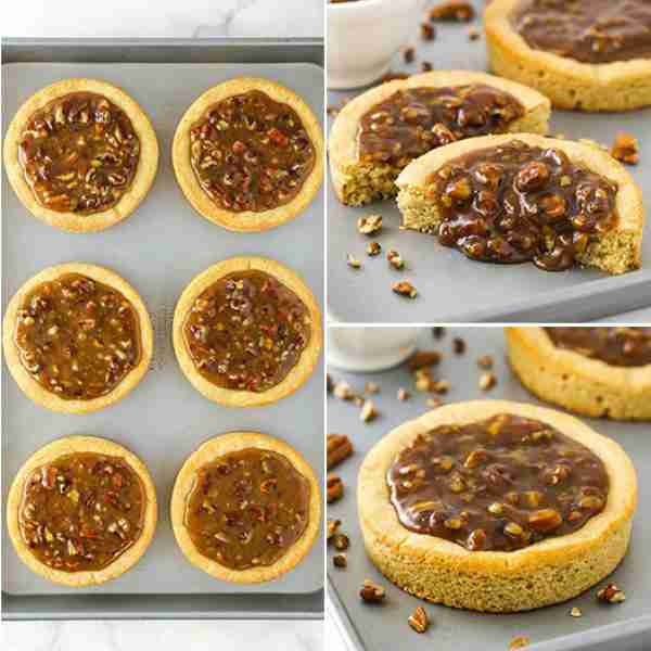 Chewy sugar cookie cups are filled with gooey homemade pecan pie filling in these easy Copycat Crumb...