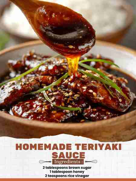 Homemade Teriyaki Sauce Ingredients: 2 tablespoons brown sugar 1 tablespoon honey 2 teaspoons rice v...