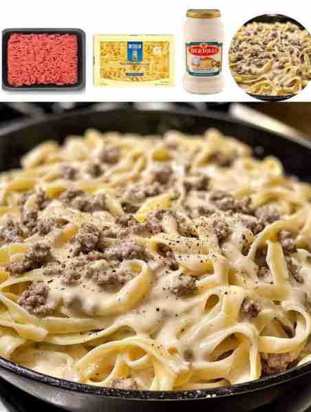 🍝 Creamy Ground Beef Alfredo Pasta 🕒 Ready in: 30 minutes 🍽 Servings: 4 🧄 Ingredients: 12 oz past...