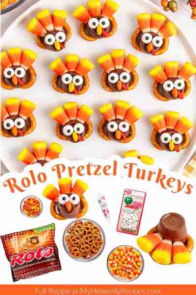 Cutest treats for Thanksgiving!! Recipe: https://myheavenlyrecipes.com/rolo-pretzel-turkeys