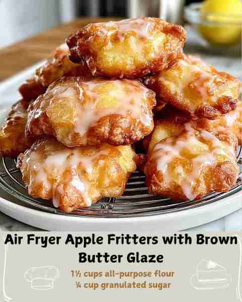 🍎 Air Fryer Apple Fritters with Brown Butter Glaze 🍎 Ingredients For the Fritters: 1½ cups all-pur...