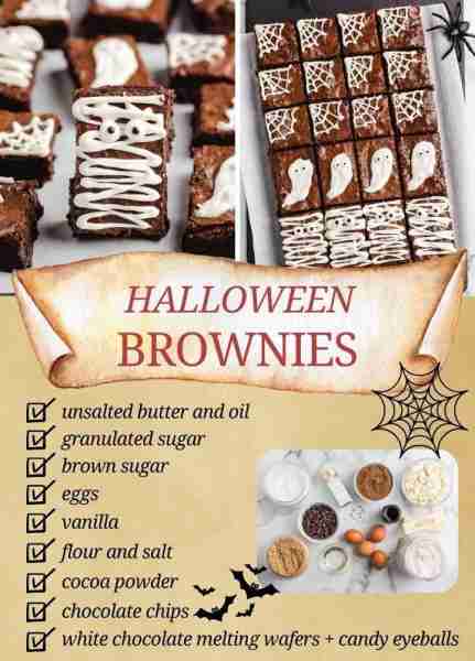 These Halloween brownies are fudgy, chocolatey, and decorated with melted white chocolate to create...