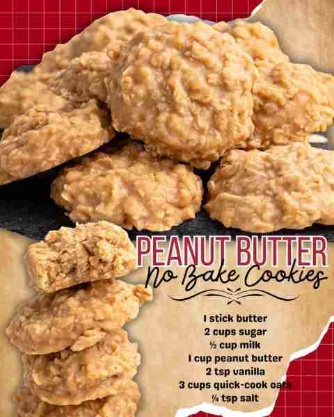 PEANUT BUTTER NO-BAKE COOKIES! 🥜 1 stick butter 🥜 2 cups sugar 🥜 ½ cup milk 🥜 1 cup peanut butte...