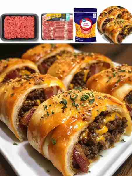 🍔 Garlic Butter Bacon Cheeseburger Roll-Ups 🕒 Ready in: 35–40 minutes 🍽 Servings: 4–6 (depending o...