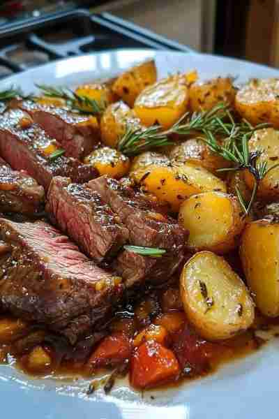 Irresistible Honey Beef with Roasted Potatoes Ingredients 500 g beef sirloin thinly sliced 3 tables...