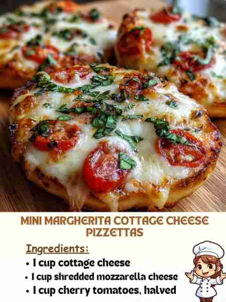 Mini Margherita Cottage Cheese Pizzettas Ingredients 1 cup cottage cheese 1 cup shredded mozzarella...