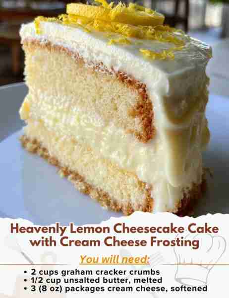 Heavenly Lemon Cheesecake Cake with Cream Cheese Frosting Ingredients: - 2 cups graham cracker crumb...