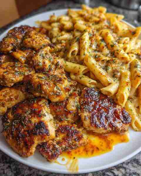 Garlic Butter Chicken with Creamy Herb Pasta 🍗 Recipe: Ingredients: 500g chicken thighs or breasts...