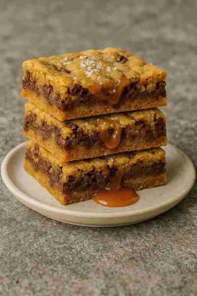 Salted Caramel Chocolate Chip Cookie Bars This recipe from deesviral layers buttery cookie dough wit...
