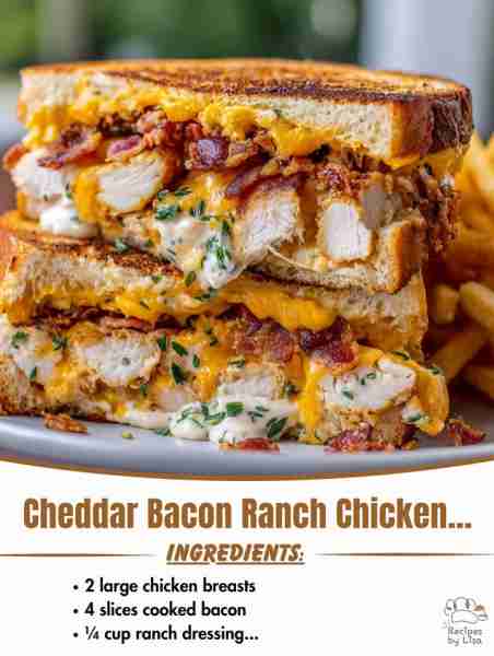 🧀🥓 Cheddar Bacon Ranch Chicken Melt – Crispy, Cheesy, and Loaded with Flavor! Ingredients: 2 large...