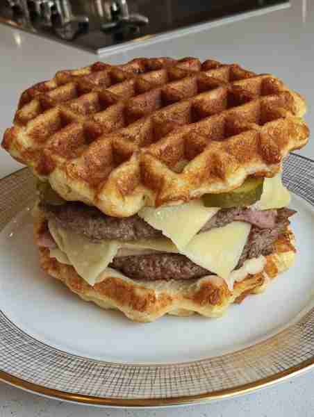 Keto Chaffle Cheeseburger 🧂 Ingredients For the Chaffles (makes 2 waffles = 1 bun): 1 large egg ½ c...