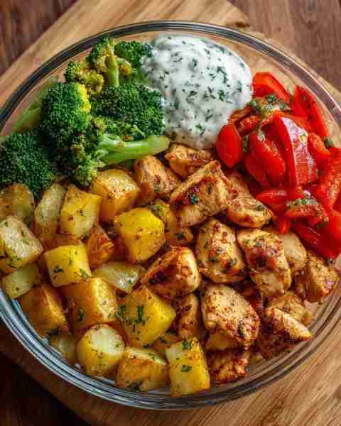 Grilled Chicken & Veggie Power Bowl with Creamy Herb Yogurt Sauce 🌿🍗🥦 Prep time: 20 minutes Cook...