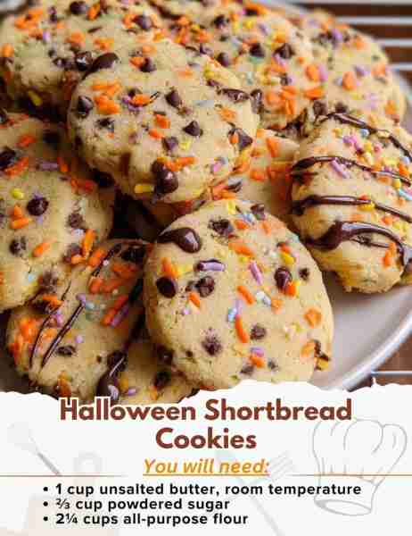 Halloween Shortbread Cookies Ingredients: - 1 cup unsalted butter, room temperature - ⅔ cup powdered...