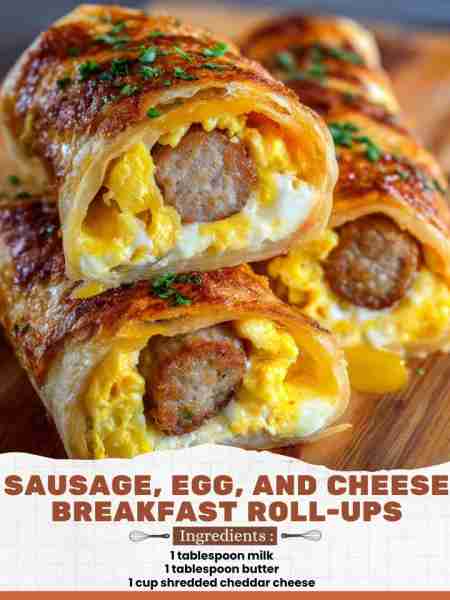 Sausage, Egg, and Cheese Breakfast Roll-Ups Ingredients: 1 tablespoon milk 1 tablespoon butter 1 cup...