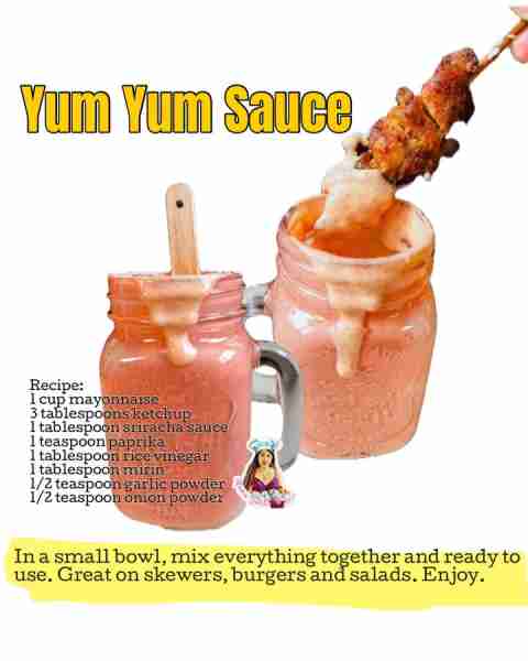 Homemade Yum Yum Sauce Recipe: 1 cup mayonnaise 3 tablespoons ketchup 1 tablespoon sriracha sauce 1...