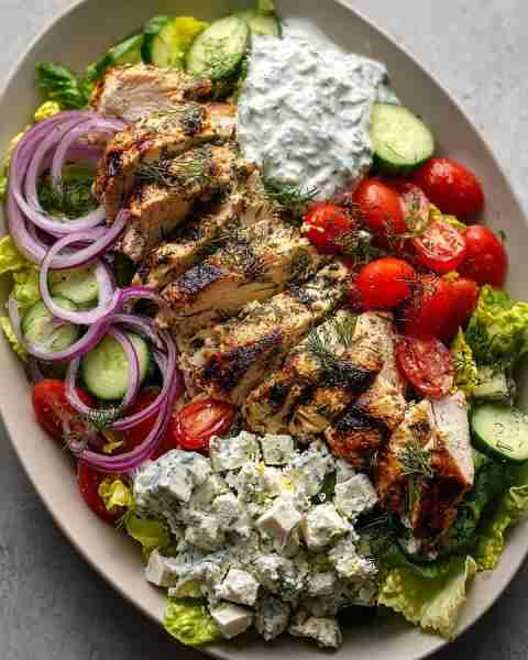 Tastes like home —Ultimate Greek Chicken Salad Bowl with Tzatziki ✨🥰