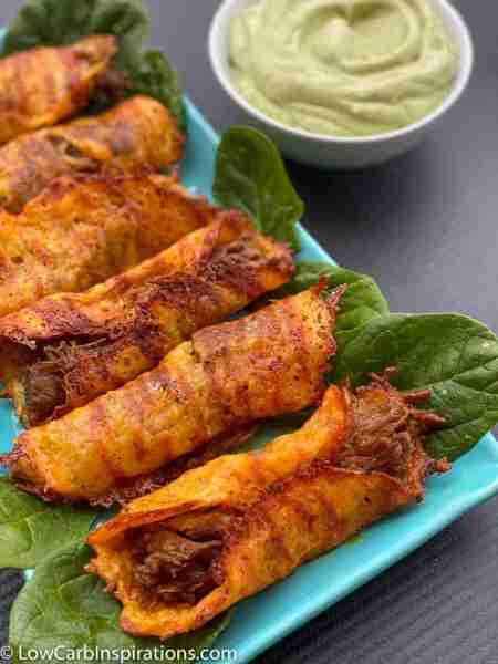 Taco night upgrade: Keto Taquitos with Avocado Dip — crispy, creamy & crowd-pleasing https://lowcarb...
