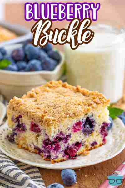 Seriously the best Blueberry Buckle recipe! A soft and buttery coffee cake that’s stuffed with blueb...