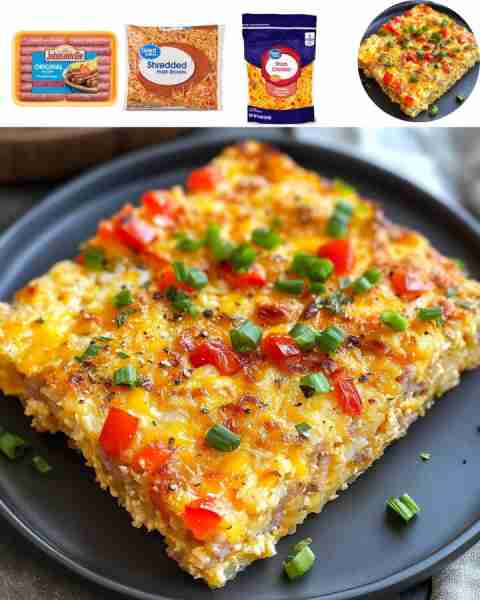 Hash Brown Breakfast Casserole Ingredients: - 1 package frozen hash browns - 1 lb breakfast sausage...