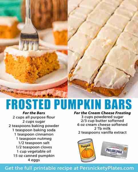 Pumpkin Bars with Cream Cheese Frosting 😋