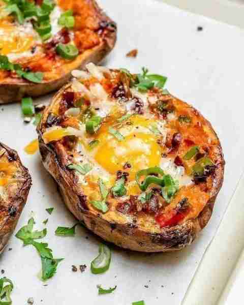 Twice Baked Stuffed Sweet Potatoes with Bacon and Eggs - OMG the flavors...once they combine...and b...