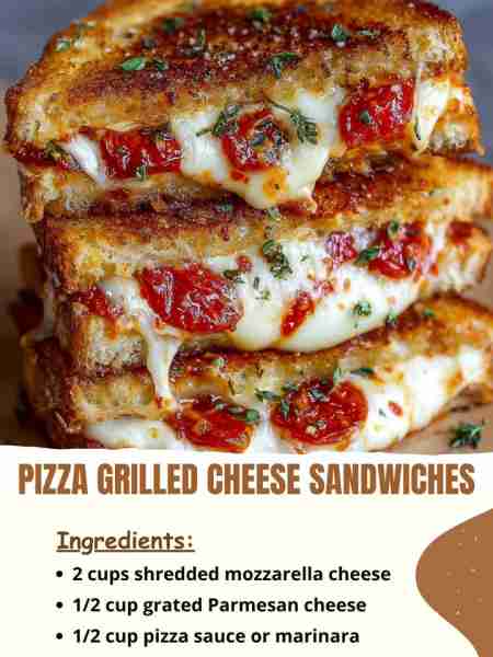 Pizza Grilled Cheese Sandwiches Ingredients 2 cups shredded mozzarella cheese ½ cup grated Parmesan...