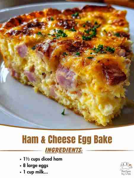 🥚🧀 Ham & Cheese Egg Bake – Fluffy, Cheesy & Perfect for Breakfast or Brunch! 😍 Ingredients: 8 lar...