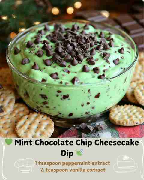 💚 Mint Chocolate Chip Cheesecake Dip 🍃 Ingredients: 8 ounces full-fat cream cheese, softened to ro...
