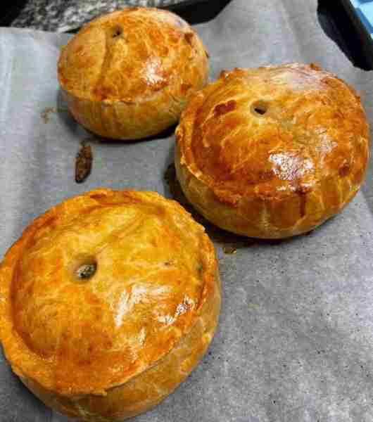 Homemade pork pies, first ever attempt. Quite tricky to make. Three flavours, thyme & rosemary, fenn...