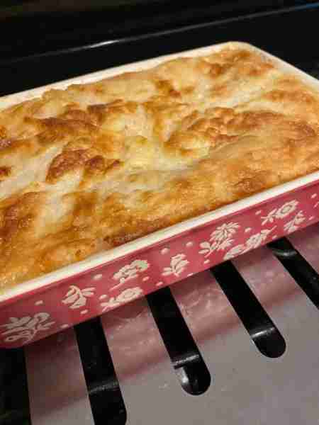 Whipped up a homemade peach cobbler. 1 large can of sliced peaches with the syrup 1 stick of butter...