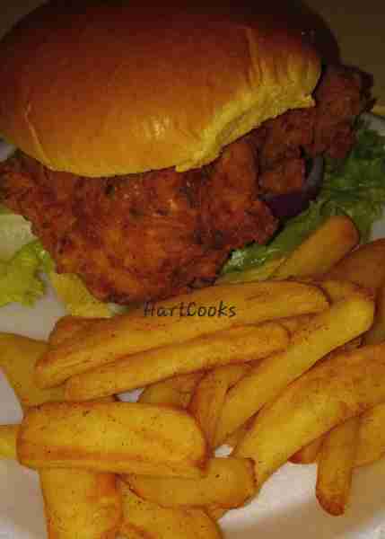 Fried Chicken Sandwich with Steak Fries 😋😋 https://hartcooks.com/fried-chicken-sandwich/