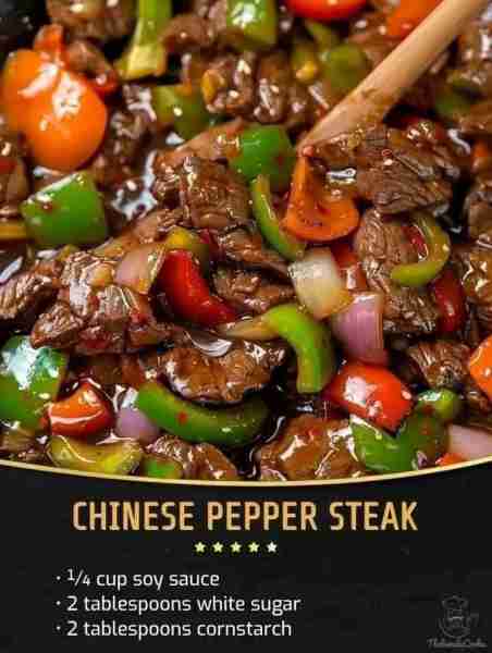 Chinese Pepper Steak 😍 Ingredients: - 1 pound beef top sirloin steak - ¼ cup soy sauce - 2 tablespo...