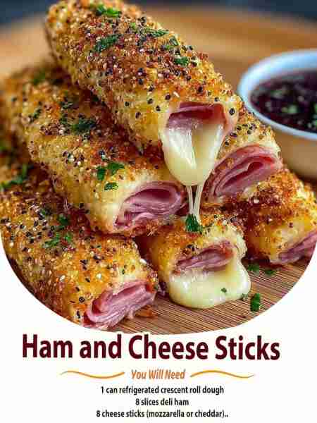 Ham and Cheese Sticks Ingredients 1 can refrigerated crescent roll dough 8 slices deli ham 8 cheese...