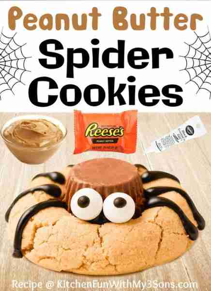 Full Recipe 👇 Peanut Butter Spider Cookies - cutest Halloween cookies Ever! 🕷