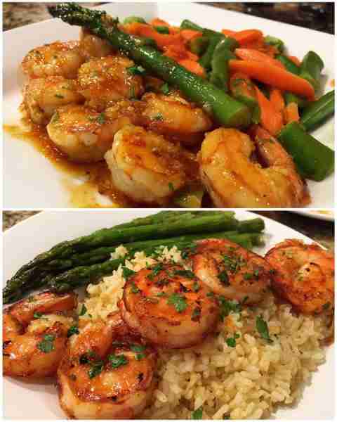 Orange Glazed Shrimp with Vegetable Rice Citrus-Glazed Shrimp over Colorful Vegetable Rice Ingredien...