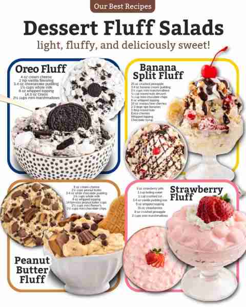 Fluff up your dessert table with these light and delicious sweet salads! 🥄💖 Ingredients Oreo 4 oun...
