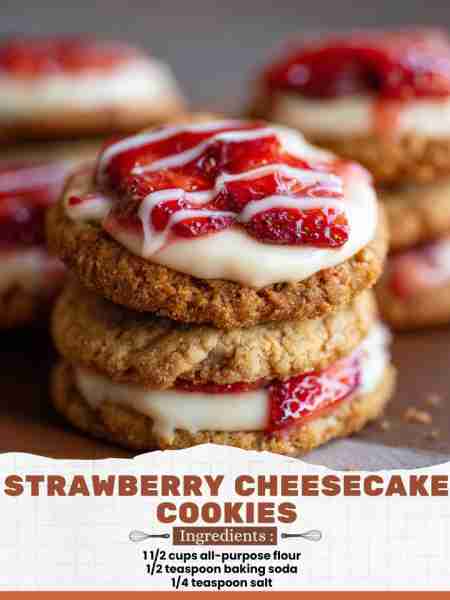 Strawberry Cheesecake Cookies Ingredients: 1 1/2 cups all-purpose flour 1/2 teaspoon baking soda 1/4...