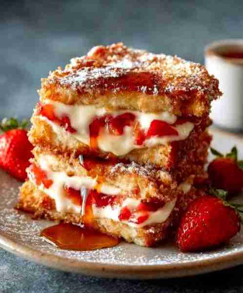 🍓✨ Fried Strawberry Cheesecake Sandwiches 😍🍰 Crispy on the outside, creamy and fruit-filled on t...