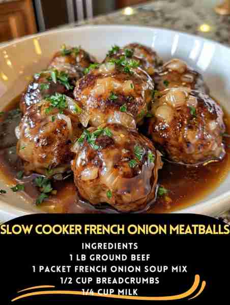 Slow Cooker French Onion Meatballs? That’s a serious comfort food winner! Tender meatballs, rich wit...