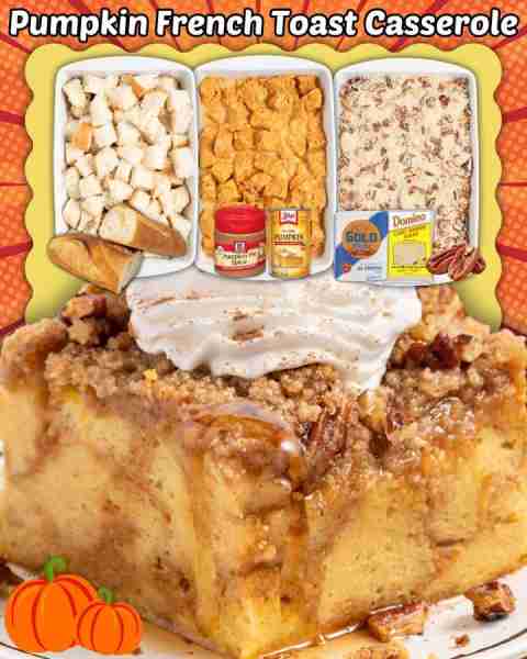 PUMPKIN FRENCH TOAST CASSEROLE! 3 cups whole milk 15 oz can of pumpkin puree ¾ cup granulated sugar...