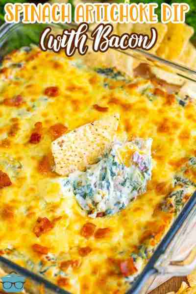Upgrade your classic spinach dip and make this creamy, cheesy Spinach Artichoke Dip with bacon for t...