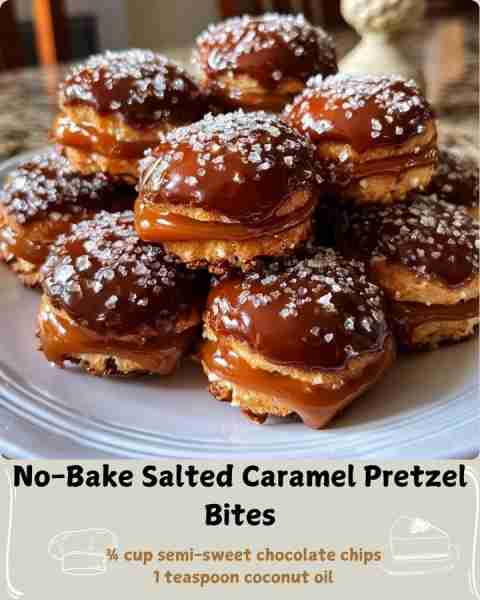 🧈 No-Bake Salted Caramel Pretzel Bites 🧂 Ingredients For the Base Layer: 1 cup crushed pretzel sti...