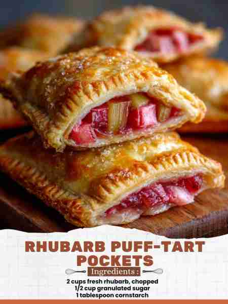 Rhubarb Puff-Tart Pockets Ingredients: 2 cups fresh rhubarb, chopped 1/2 cup granulated sugar 1 tabl...