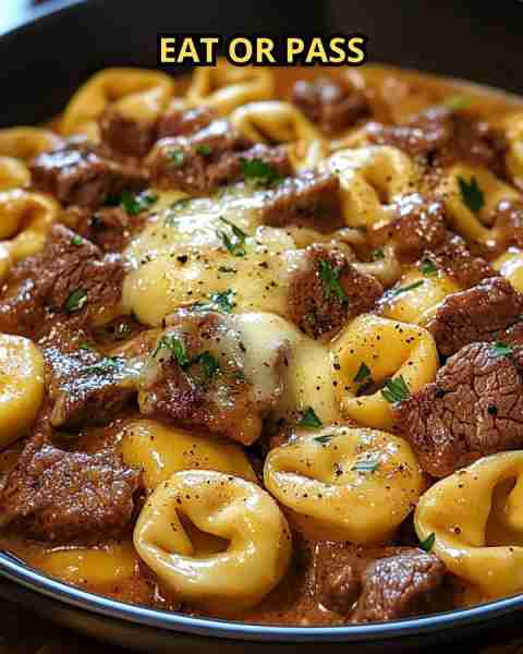 Cheesesteak Tortellini in Rich Provolone Sauce Ingredients: 1 package (12 oz) cheese tortellini 1 ta...