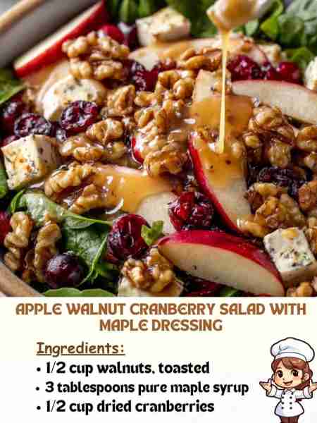 Apple Walnut Cranberry Salad with Maple Dressing Ingredients ½ cup walnuts, toasted 3 tablespoons p...