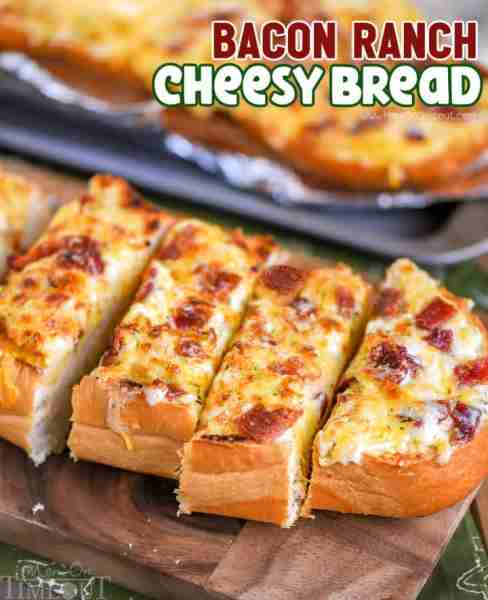 Simple ingredients, BIG flavor! This Cheesy Bacon Ranch Bread is quick to make and loaded with all t...
